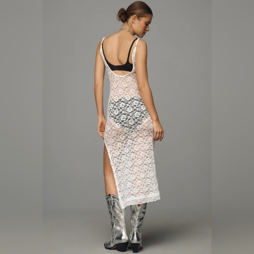 Anthropologie Lace Midi Slip Dress In White - Picture 2 of 4